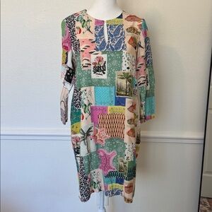 Vilagallo Multicolor Patchwork Patterned 3/4 Sleeve Dress